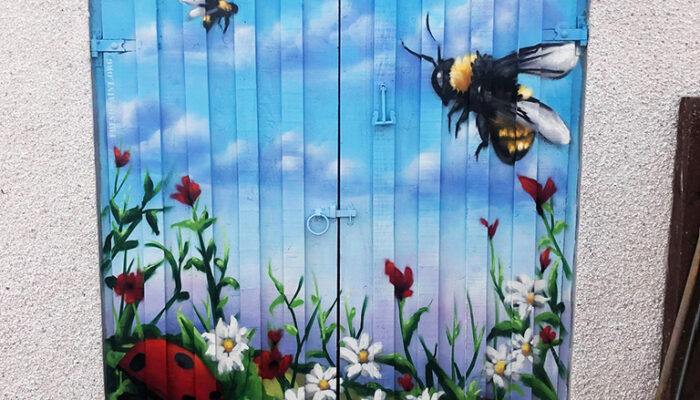 Bee and wild flowers mural