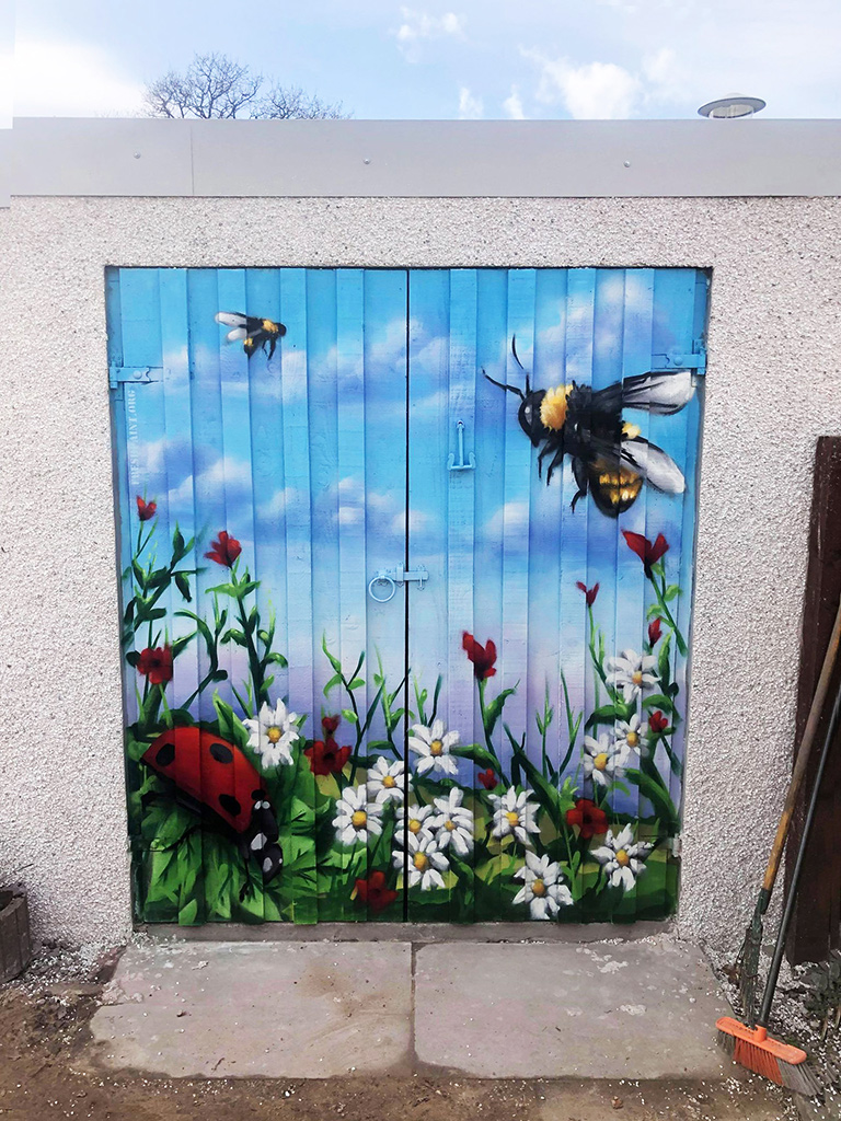 Bee and wild flowers mural