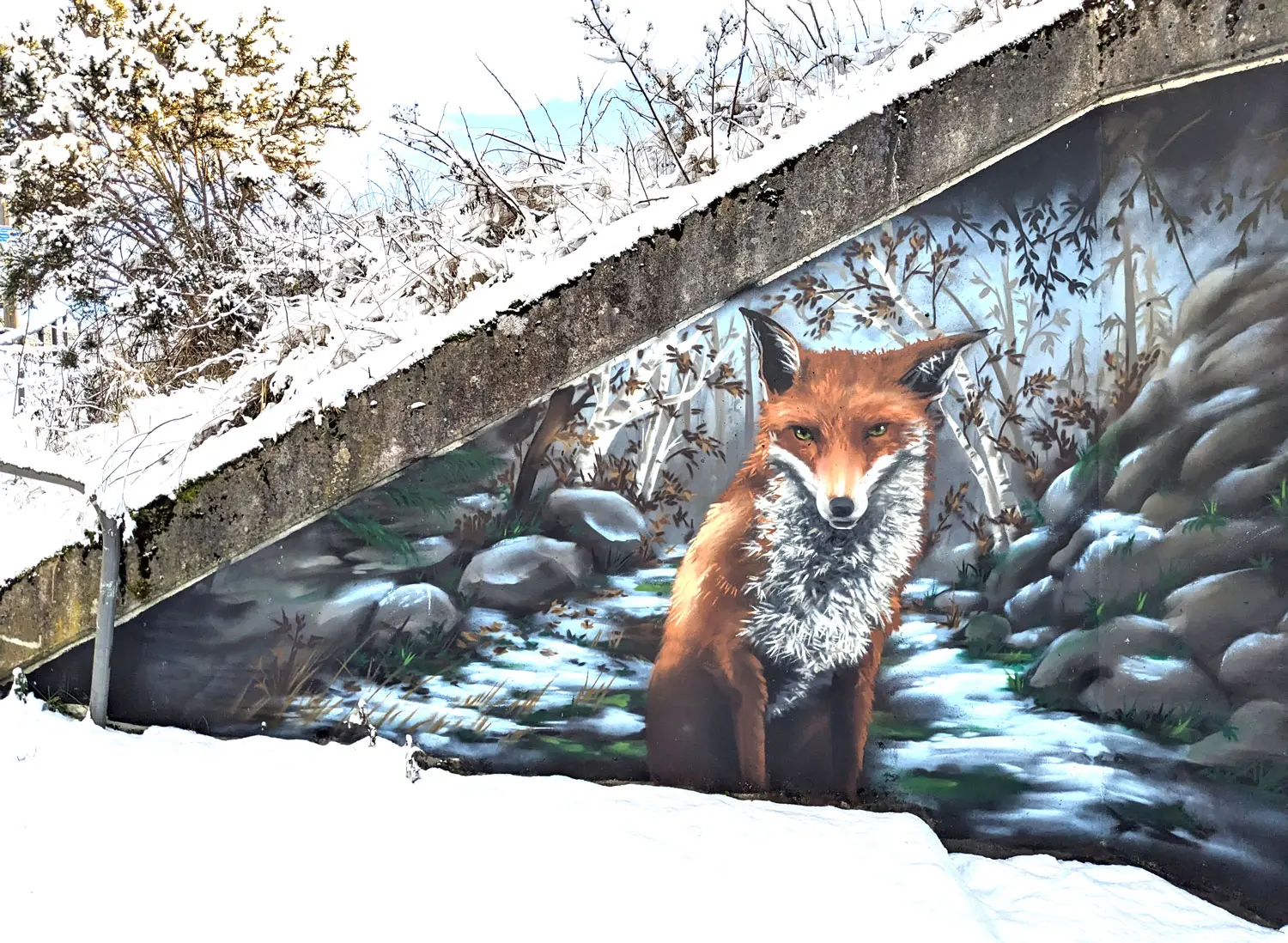 fox mural in winter